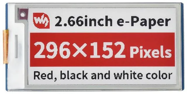 Main image of Pico-ePaper-2.66-B,2.66inch E-Paper E-Ink Display Module (B) for Raspberry Pi Pico 296*152 Red / Black / White SPI
