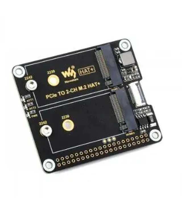 Alt view image 3 of 3 - PCIe TO 2-CH M.2 HAT+ Adapter for Raspberry Pi 5,Compatible with 2230/2242 Size NVMe Solid State Drive,Raspberry Pi 5