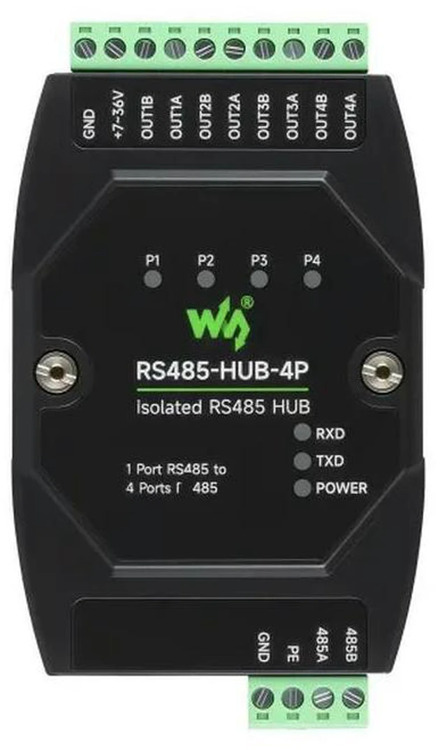 Alt view image 3 of 3 - RS485-HUB-4P,Industrial-grade Isolated 4-Ch,Rail-mount Support,Wide Baud Rate Range, Expands 4-ch RS485 Sub Ports Via