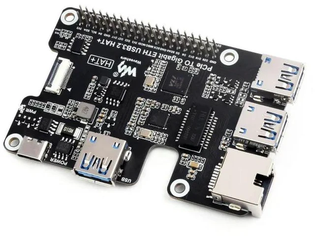 Main image of PCIe To Gigabit Ethernet And USB 3.2 Gen1 HAT For Raspberry Pi 5,3x USB 3.2 Gen1,1x Gigabit Ethernet,Driver-Free,Plug And Play