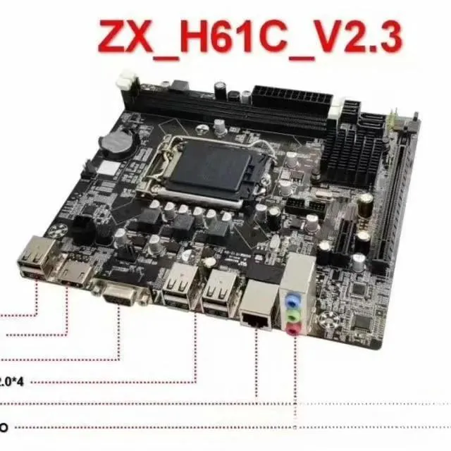 Alt view image 3 of 3 - For LGA1155 H61 Desktop Motherboard DDR3 Support Dual Core Quad Core I3 I5 Processor Computer Mainboard