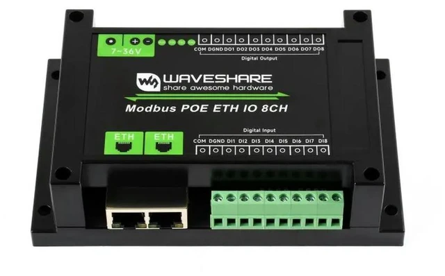 Alt view image 2 of 3 - Modbus POE ETH IO 8CH,Industrial 8-Ch Ethernet Digital Input/Output Module, Modbus RTU / TCP Protocol,Supports PoE