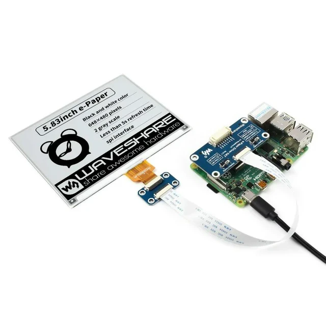 Alt view image 2 of 3 - 5.83inch e-Paper HAT, E-Ink Display For Raspberry Pi, 648×480, Black / White, SPI