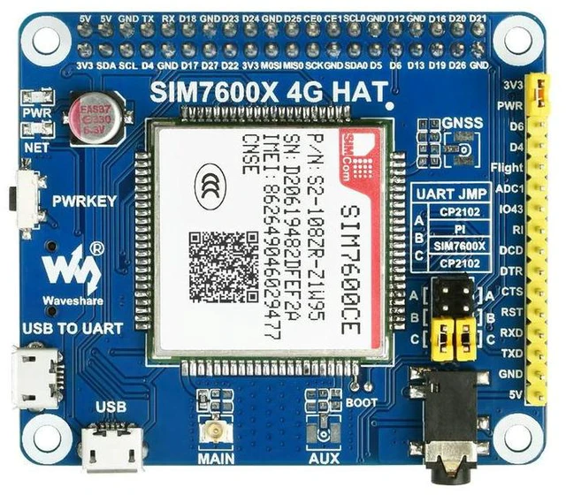 Alt view image 2 of 3 - SIM7600CE-CNSE 4G HAT for Raspberry Pi 4G 3G 2G GNSS Positioning for China