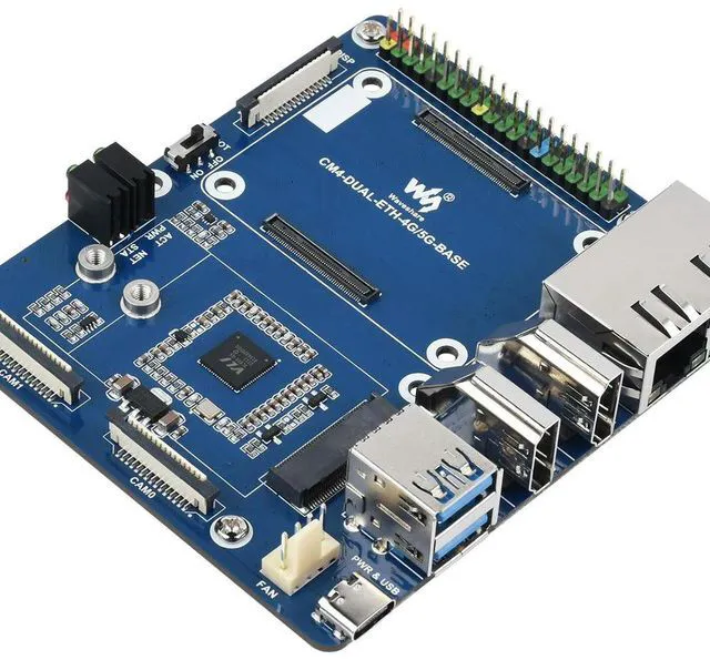 Main image of CM4-DUAL-ETH-4G/5G-BASE,Dual Gigabit Ethernet 5G/4G Base Board Designed for Raspberry Pi Compute Module 4