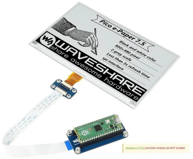 Alt view image 2 of 3 - 7.5inch E-Paper E-Ink Display Module for Raspberry Pi Pico 800X480 Black / White SPI,Pico-ePaper-7.5