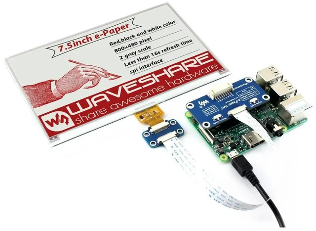 Main image of 7.5inch E-Paper E-Ink Display HAT (B) For Raspberry Pi 800*480 Resolution SPI Interface