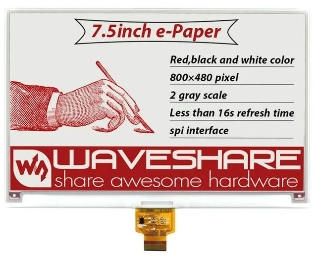 Alt view image 2 of 3 - 7.5inch E-Paper (B) E-Ink Raw Display 800*480 Red Black White SPI Without PCB