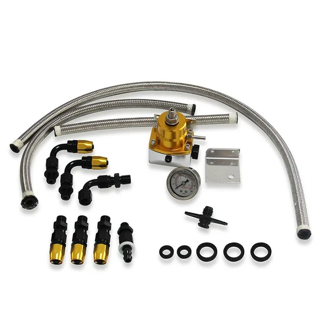Alt view image 2 of 3 - For Automotive Aluminum EFI Universal, Adjustable Pressure Regulator, Booster 100psiAN6 with Meter Hose Set