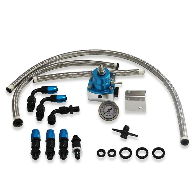 Alt view image 3 of 3 - For Automotive Aluminum EFI Universal, Adjustable Pressure Regulator, Booster 100psiAN6 with Meter Hose Set