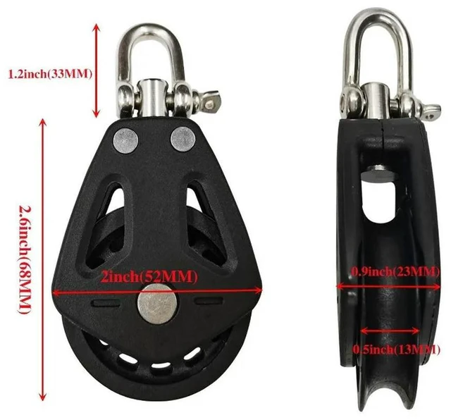 Alt view image 3 of 3 - For Black Nylon Pulley, Spinning, Boat Yacht Kayak, Marine Accessories