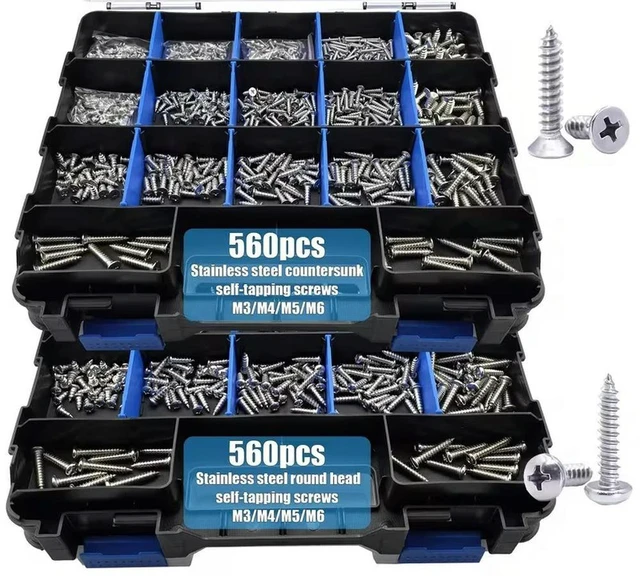 Main image of For 1120Pcs 304 Stainless Steel Cross Pan Head, Countersunk Head Self-tapping Screw Set