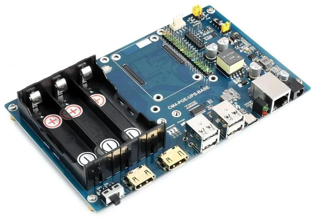 Alt view image 2 of 3 - PoE UPS Base Board Designed for Raspberry Pi Compute Module 4, Gigabit Ethernet, Dual HDMI, Quad USB2.0