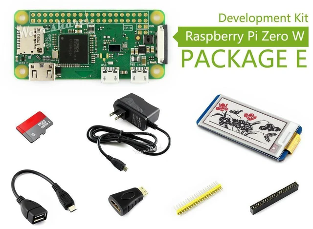 Alt view image 2 of 3 - Raspberry Pi Zero W (Built-In ) Development Kit Type E Micro Card Power Adapter 2.13inch E-Paper HAT
