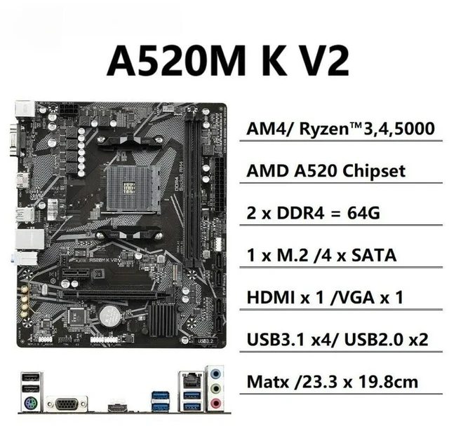 Alt view image 3 of 3 - For Suitable for A520MK V2 Computer Main Board A520/Socket AM4