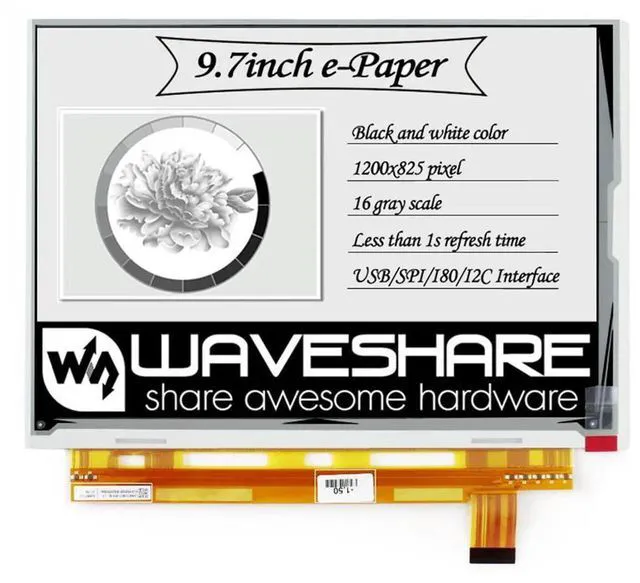 Alt view image 2 of 3 - 9.7 inch E-Ink e-Paper Raw Display 1200*825 Resolution Without PCB Parallel Port for Raspberry Pi