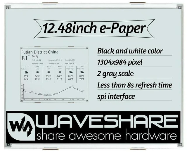 Alt view image 2 of 3 - 12.48 inch Epaper E-Ink Raw Display Black White Dual Color 1304*984 Resolution SPI Interface Without PCB