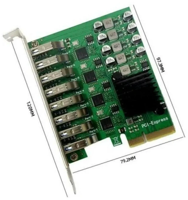 Alt view image 3 of 3 - For PCI-E To 4 Channels 8 Ports USB3.0 Adapter Card Camera USB3.0 Video Capture Botnet Expansion Card