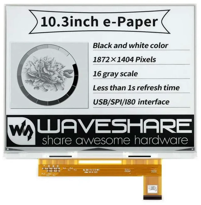 Main image of 10.3inch e-Paper e-Ink Raw Display 1872*1404 Black White Dual Color 16 Grey Scale Parallel Port without PCB