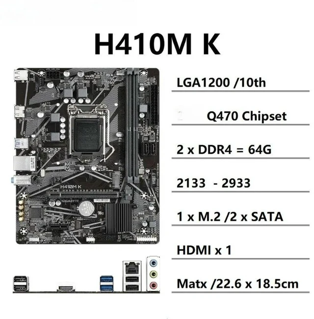 Alt view image 3 of 3 - For H410M-K Computer Desktop Main Board for I3/i5 Support 10th Generation