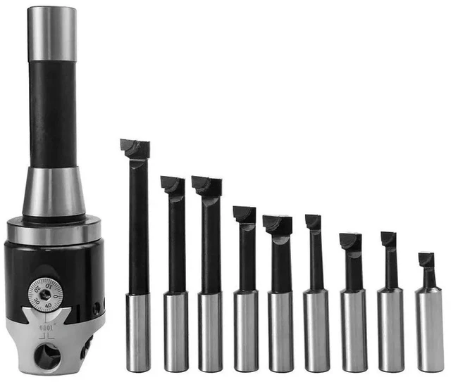 Alt view image 2 of 3 - For 9 Pieces 2-inch Boring Head R8 Shank 1/2-inch Carbide Boring and Milling Set