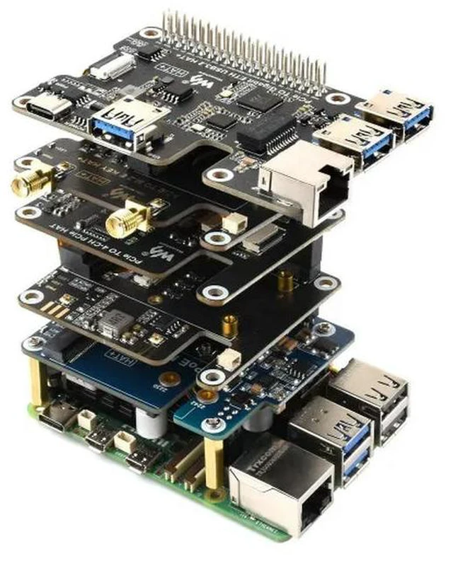 Main image of PCIe To 2-Ch SATA Adapter For Raspberry Pi 5, HAT+ Standard Dual LED EEPROM, SATA Hard Drive Protocol Driver-free