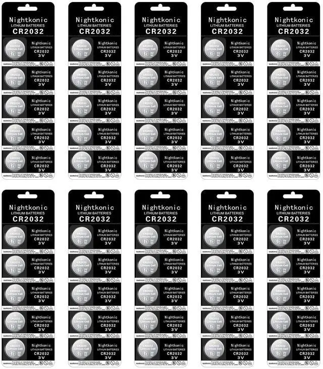 Main image of Nightkonic 50 pcs Pack - CR2032 3v Lithium Button Cell Coin 2032 Battery | Long-Lasting CR2032 batteries