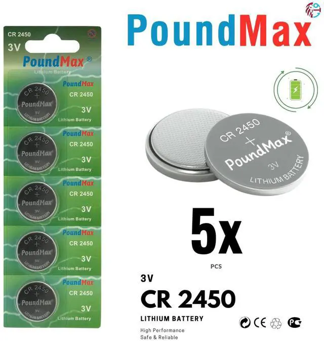 Alt view image 2 of 7 - PoundMax CR 2450 Batteries 3v Lithium Button Cell Battery Combo Pack - 5 Count