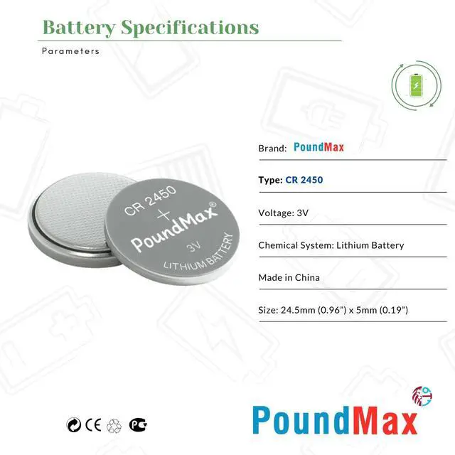 Alt view image 5 of 7 - PoundMax CR 2450 Batteries 3v Lithium Button Cell Battery Combo Pack - 5 Count