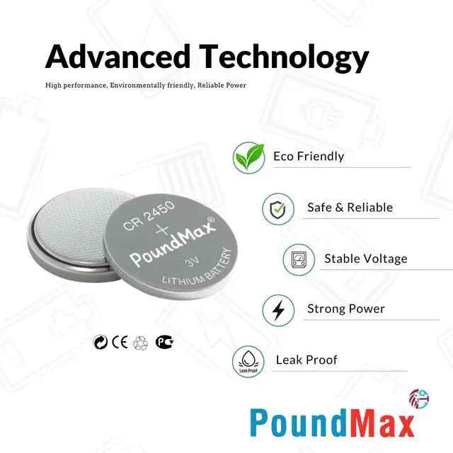 Alt view image 6 of 7 - PoundMax CR 2450 Batteries 3v Lithium Button Cell Battery Combo Pack - 5 Count