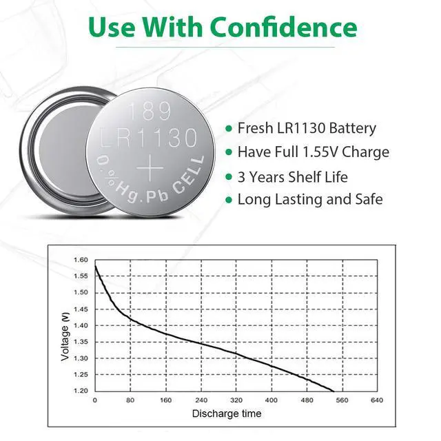 Alt view image 3 of 7 - LiCB 10 Pack LR1130 AG10 Battery 1.5V Long-Lasting Alkaline Button Cell Batteries