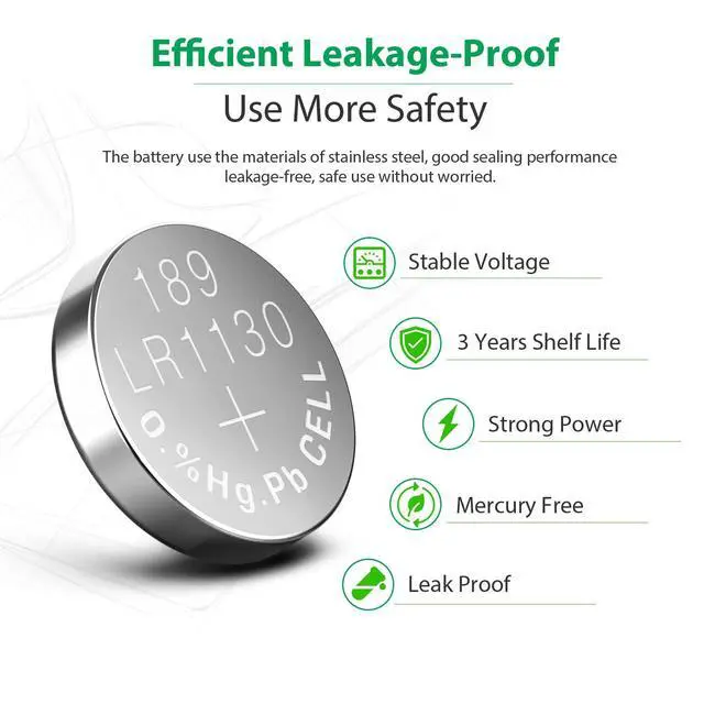 Alt view image 5 of 7 - LiCB 10 Pack LR1130 AG10 Battery 1.5V Long-Lasting Alkaline Button Cell Batteries