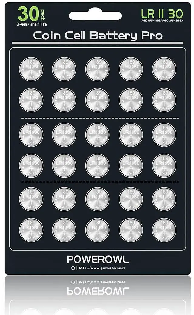 Main image of POWEROWL High Capacity LR1130 AG10 Batteries 30 Pack, SG10 389 189 Premium Alkaline Battery 1.5V Button Coin Cell Batteries