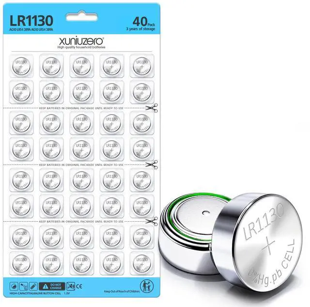 Main image of XUNIUZERO 40 Pack LR1130 AG10 Battery 1.5V Long-Lasting Alkaline Button Cell Batteries