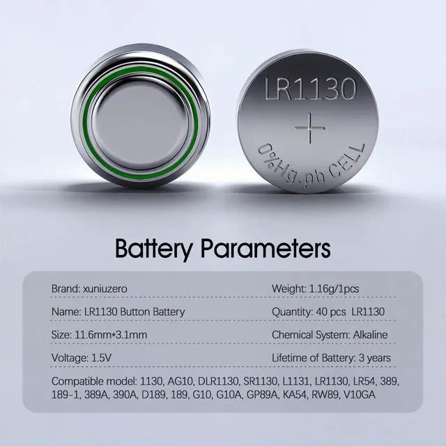 Alt view image 2 of 7 - XUNIUZERO 40 Pack LR1130 AG10 Battery 1.5V Long-Lasting Alkaline Button Cell Batteries