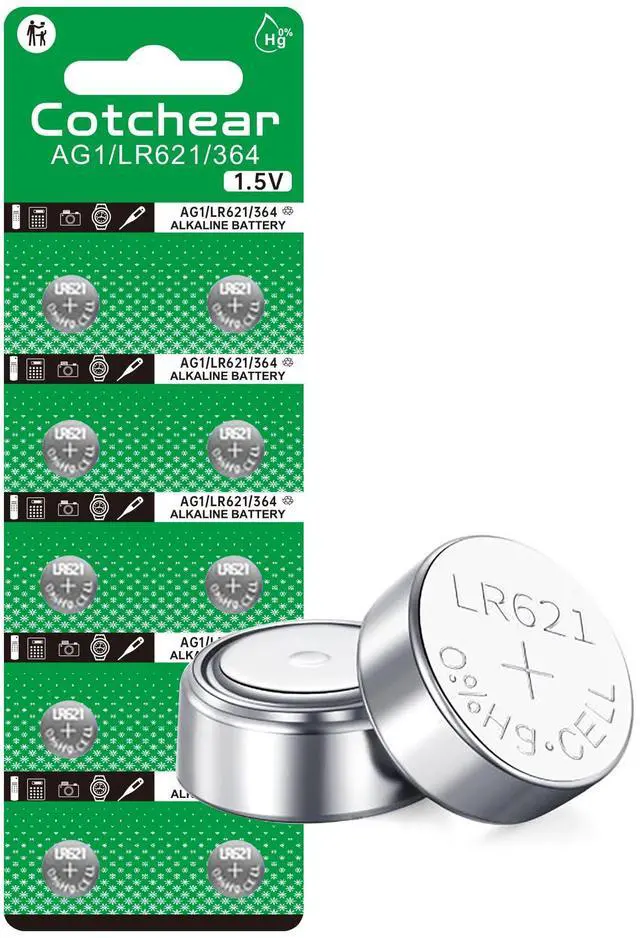 Main image of Cotchear 10pcs AG1 Battery LR621 364 Watch Battery 1.55V 364 SR621SW LR621 621 LR60 CX60 Alkaline Button Cell Batteries for Watch Toys Remote