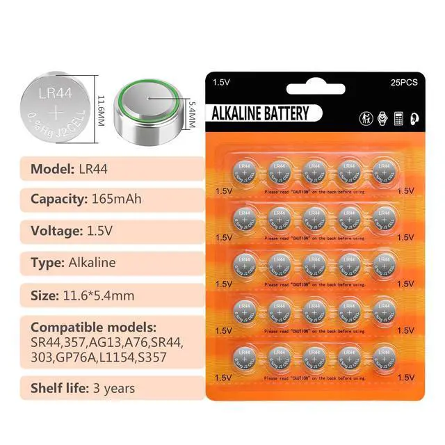 Alt view image 2 of 7 - kunying AG13 LR44 Batteries 25-Pack, 1.5V A76 357 L1154F SR44 | 1.5V alkaline button cell, leak-proof, mercury-free, long shelf life, ideal for toys, calculators, laser pointers