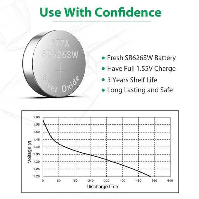 Alt view image 3 of 7 - LiCB 10 Pack SR626SW 377 Watch Battery,Long-Lasting & Leak-Proof,High Capacity Silver Oxide 1.55V Button Cell Batteries for Watch