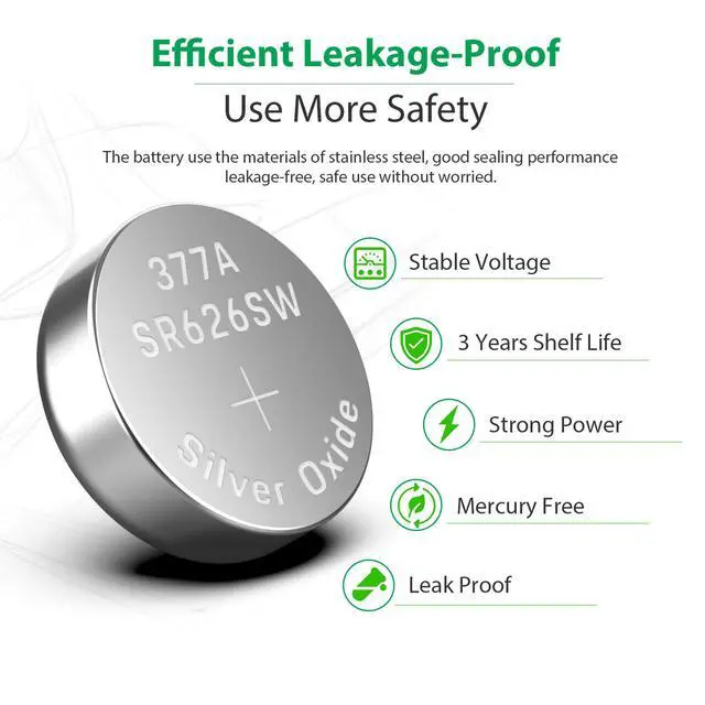 Alt view image 5 of 7 - LiCB 10 Pack SR626SW 377 Watch Battery,Long-Lasting & Leak-Proof,High Capacity Silver Oxide 1.55V Button Cell Batteries for Watch