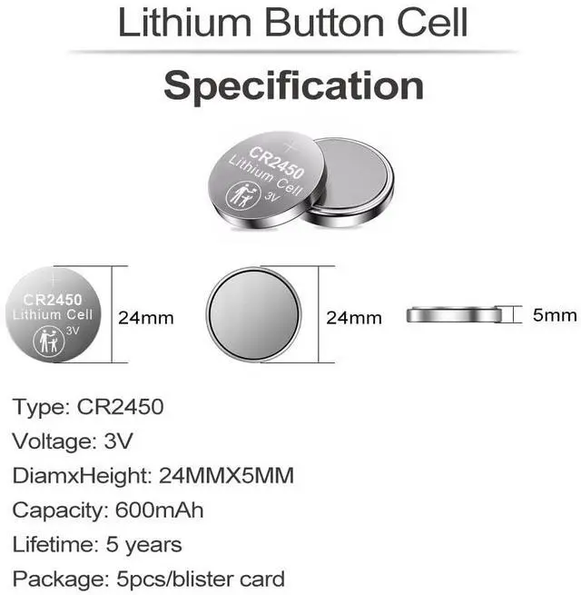 Alt view image 4 of 5 - PGSONIC 20 Pack CR2450 3V Lithium Coin Battery