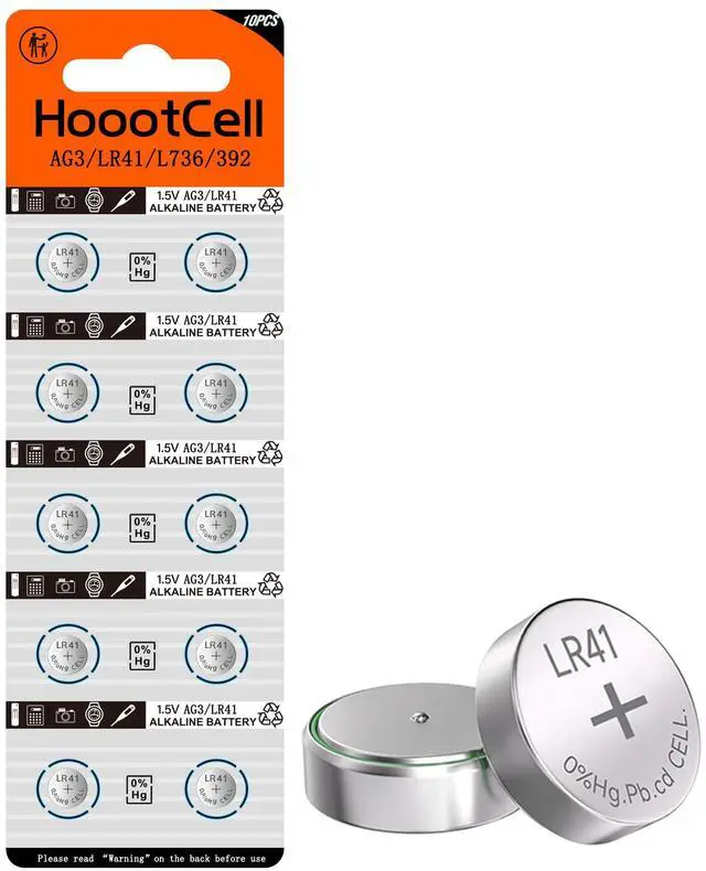 Main image of HoootCell LR41 Battery AG3 Button Cell Battery L736f Batteries 392 384 192 SR41 A63 736 G3 1.5V Alkaline Coin Cell for Watch (10 Pack)
