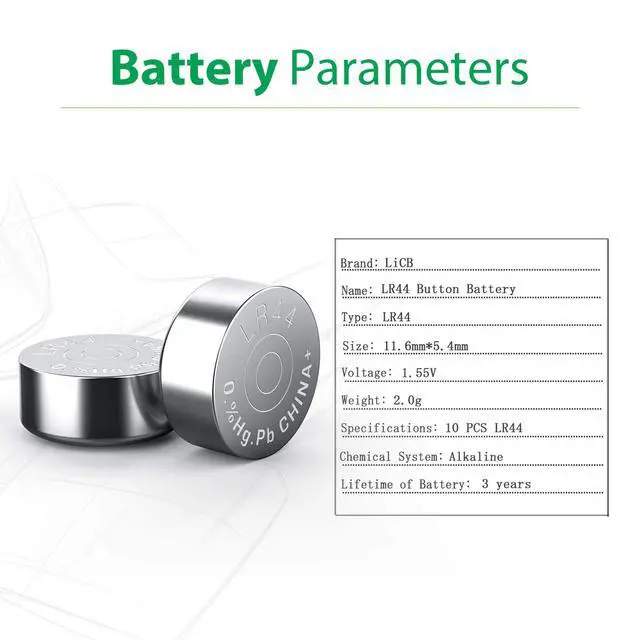 Alt view image 2 of 7 - LiCB 10 Pack LR44 AG13 357 303 SR44 Battery 1.5V Button Coin Cell Batteries