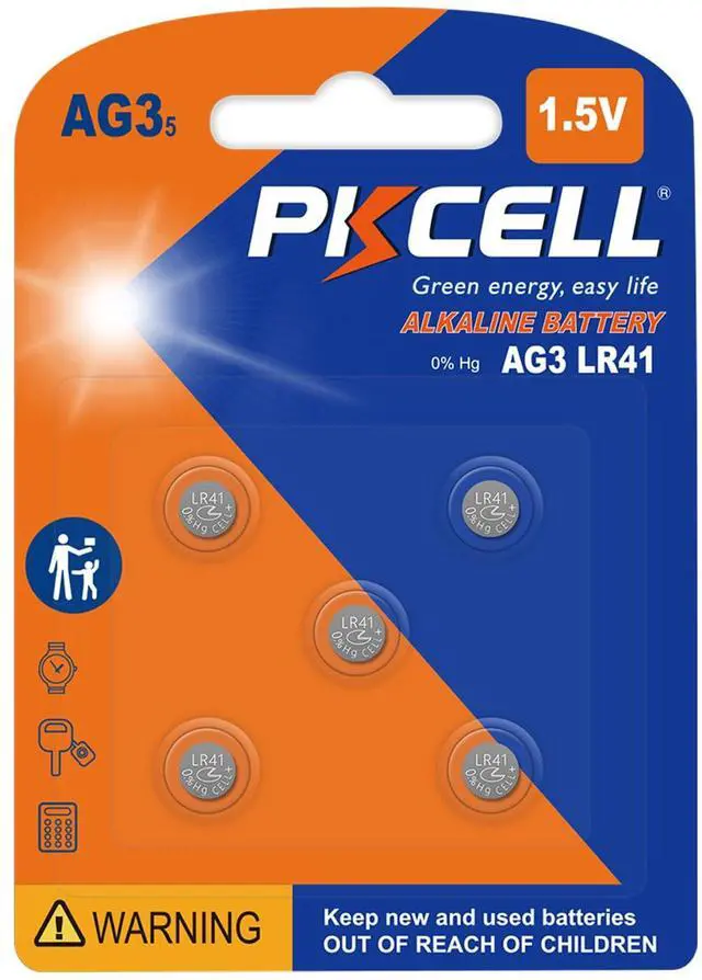 Main image of PKCELL AG3 1.5V Battery LR41 392 384 192 Button Alkaline Cell for Digital Thermometer- 5Count | 1.5V 392 384 Button Cell Batteries for Thermometer, Watch