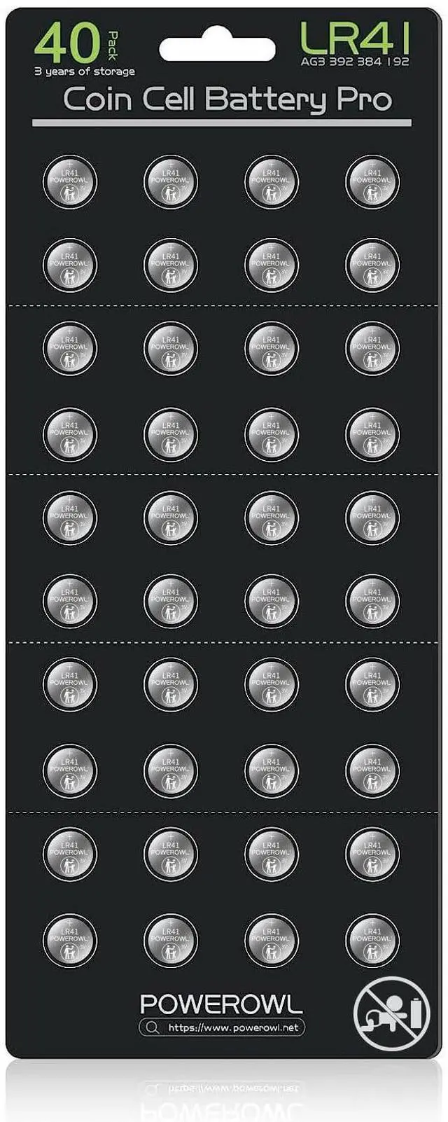 Main image of POWEROWL High Capacity LR41 Batteries 40 Pack, AG3 L736 392 384 192 Premium Alkaline Battery 1.5V Button Coin Cell Batteries