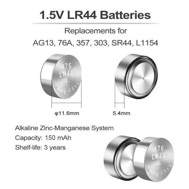 Alt view image 7 of 7 - PGSONIC 50 Pack LR44 Batteries, 1.5 Volt Alkaline Button Cell Batteries with Long Lasting Power
