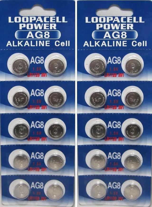 Main image of LOOPACELL 20 AG8 / LR55 / LR1120 Alkaline Button Cells, 1.5V, 10 Pieces per Card