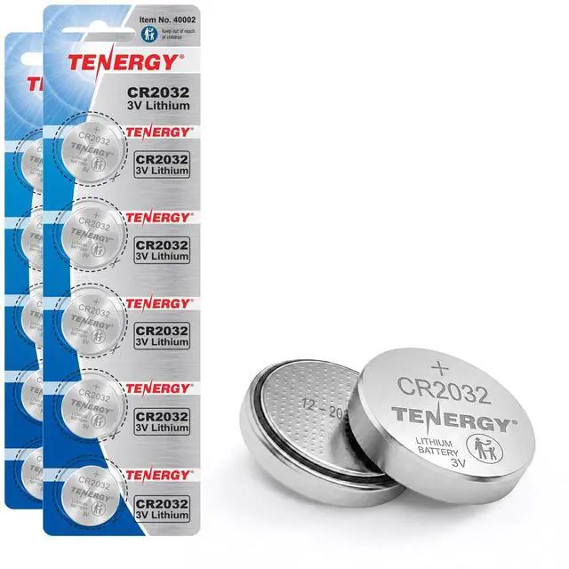 Main image of Tenergy 3V CR2032 Batteries, Lithium Button Coin Cell 2032 Battery, Compatible with AirTags, Key FOBs, Calculators, Coin Counters, Watches, Heart Rate Monitors, Glucometer, and More, 10 Count