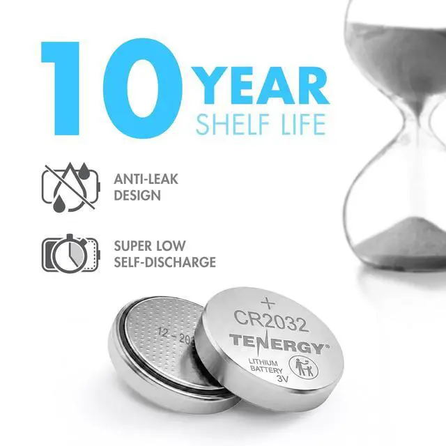 Alt view image 5 of 7 - Tenergy 3V CR2032 Batteries, Lithium Button Coin Cell 2032 Battery, Compatible with AirTags, Key FOBs, Calculators, Coin Counters, Watches, Heart Rate Monitors, Glucometer, and More, 10 Count