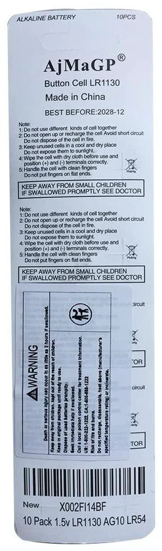 Alt view image 2 of 7 - AjMaGP 10 Pack AG10 389A LR1130 LR54 L1131 SR1130 1.5v Button Cell Coin Battery