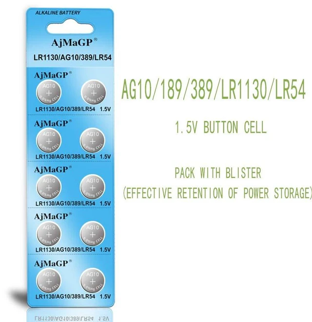 Alt view image 4 of 7 - AjMaGP 10 Pack AG10 389A LR1130 LR54 L1131 SR1130 1.5v Button Cell Coin Battery